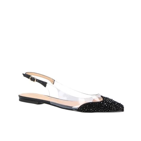 Sapatilha Slingback Em Cetim Com Cristais Marfim/preto 